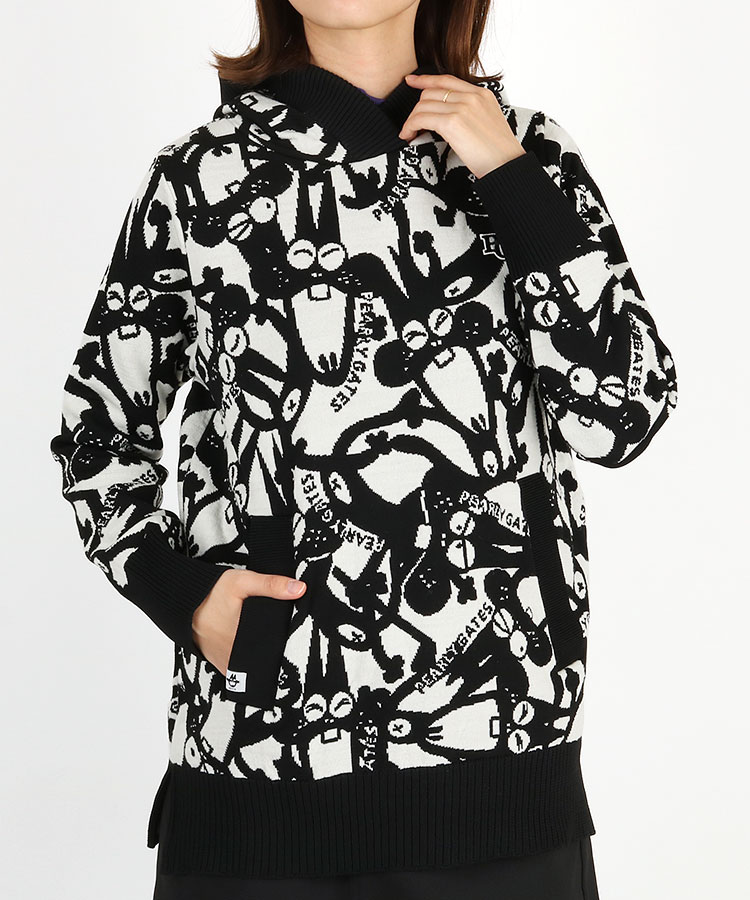 パーリーゲイツ PG ニャロメ総柄☆ニットプルパーカー レディース